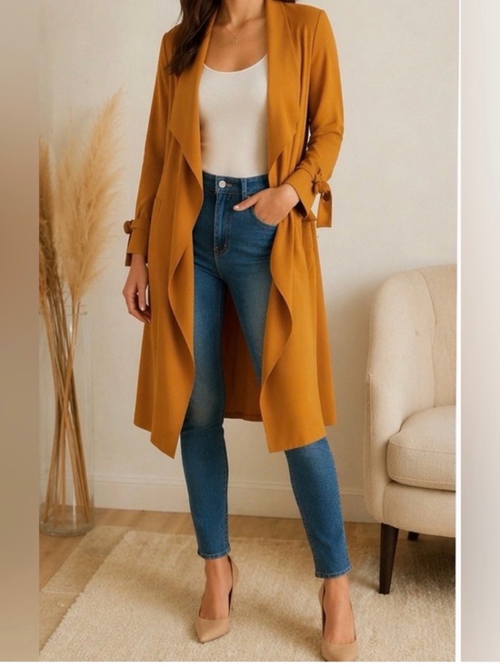 Express Jackets & Blazers - Express Camel Waterfall Cardigan Jacket Tie Waist Size S Elegant Chic